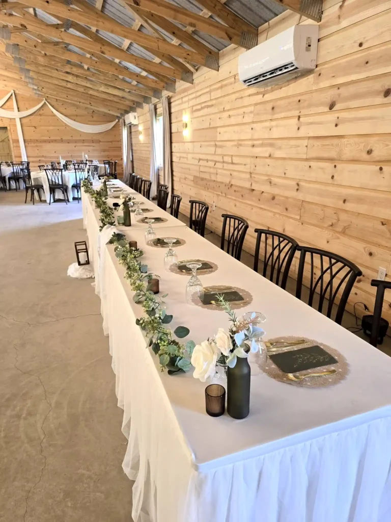 Event Barn Wedding Setup - Wedding Party Table